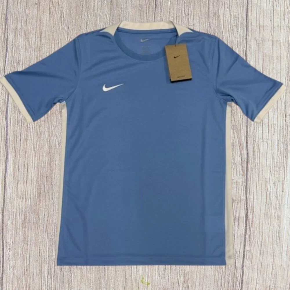 NWT Nike Dri-Fit Blue-White Vented Embroidered Short Sleeve Soccer Jersey Large